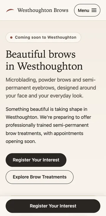 The same Westhoughton Brows home page on a phone screen